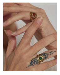 טבעת אבן אדומה טבעית פתוחה בציפוי זהב 18 קראט | טבעת סטייטמנט גיאומטרית – Euphoria Jewels Co