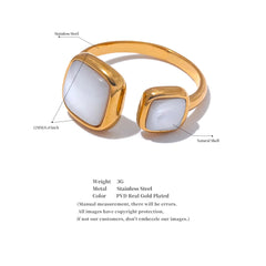 18k Gold Plated Square Shell Ring | Elegant Geometric Stainless Steel Design – Euphoria Jewels Co
