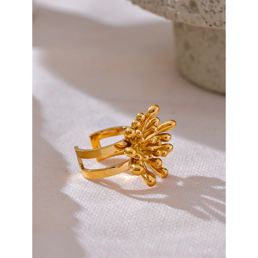 18K Gold Plated "Firework" Flower Open Ring | Unique Geometric Stainless Steel Design – Euphoria Jewels Co