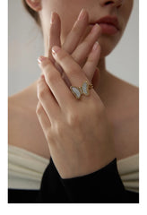 Butterfly Ring with Natural Shell and Zirconia, 18K Gold Plated | Elegant Jewelry – Euphoria Jewels Co