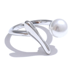 Chic Geometric Pearl Ring in Platinum and Gold Plating | Elegant Everyday Jewelry – Euphoria Jewels Co