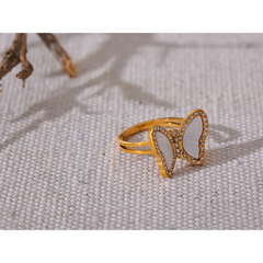 Butterfly Ring with Natural Shell and Zirconia, 18K Gold Plated | Elegant Jewelry – Euphoria Jewels Co