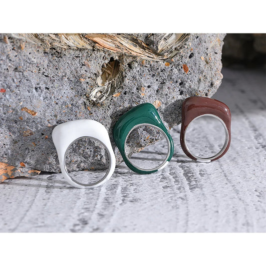 Minimalist Enamel Ring in White, Green, and Coffee Tones with 18k Gold Plating | Chic Design – Euphoria Jewels Co