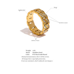 Hollow Chain Ring with Zirconia, 18K Gold Plated | Elegant Round Design in Stainless Steel – Euphoria Jewels Co