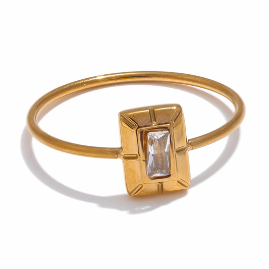 Thin square ring with zirconia, 18K gold plated | Chic and delicate stainless steel jewelry – Euphoria Jewels Co