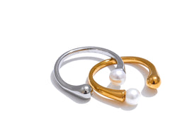 Open Thin Freshwater Pearl Ring, 18K Gold Plated | Elegant and Delicate Stainless Steel Jewelry – Euphoria Jewels Co