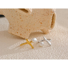 Chic Geometric Pearl Ring in Platinum and Gold Plating | Elegant Everyday Jewelry – Euphoria Jewels Co