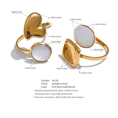 טבעת לב מרובעת עם צדף טבעי מתכווננת בציפוי זהב 18 קראט | תכשיט שיקי אלגנטי – Euphoria Jewels Co