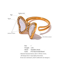 Butterfly Ring with Natural Shell and Zirconia, 18K Gold Plated | Elegant Jewelry – Euphoria Jewels Co