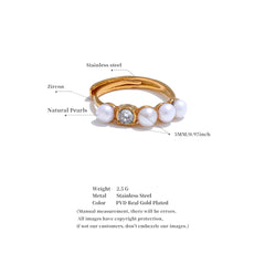 Freshwater Pearl Ring with Zircon Stones, 18K Gold Plated | Elegant and Water-Resistant Jewelry – Euphoria Jewels Co