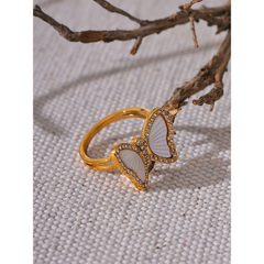 Butterfly Ring with Natural Shell and Zirconia, 18K Gold Plated | Elegant Jewelry – Euphoria Jewels Co