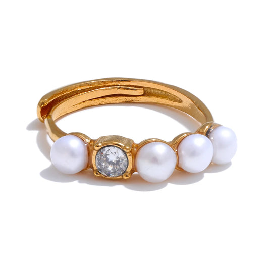 Freshwater Pearl Ring with Zircon Stones, 18K Gold Plated | Elegant and Water-Resistant Jewelry – Euphoria Jewels Co