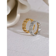Hollow Chain Ring with Zirconia, 18K Gold Plated | Elegant Round Design in Stainless Steel – Euphoria Jewels Co