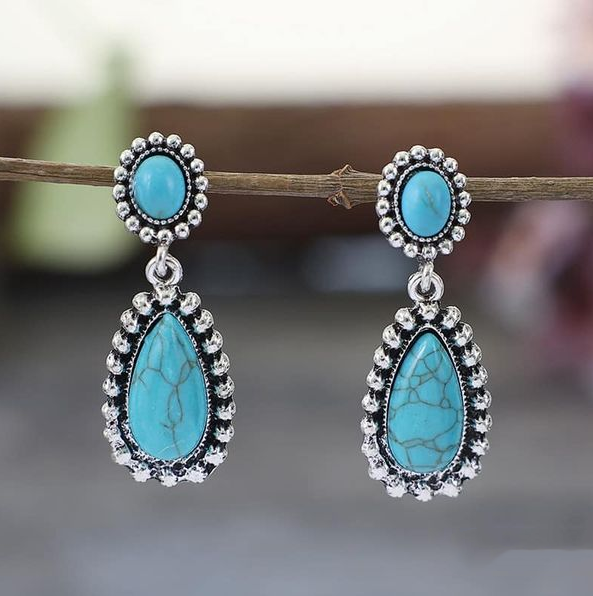 עגילי וינטג' כחולים בכסף