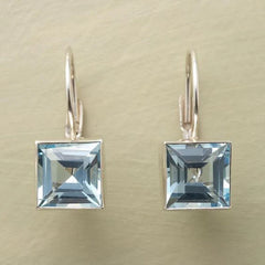 עגילי זכוכית קוביים כחולים וינטג'