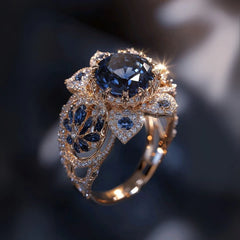 טבעת אקזוטית עם פרח ספיר