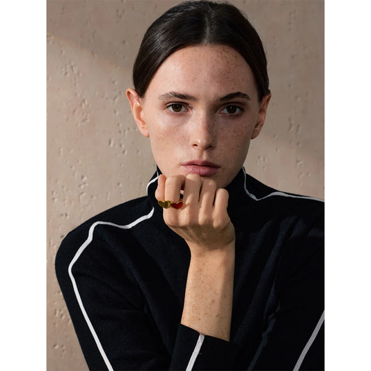 18K Gold Plated Red Enamel Heart Ring | Romantic, Smooth & Elegant Jewelry – Euphoria Jewels Co