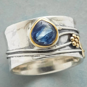 טבעת אבן כחולה וינטג' בצבע כסף