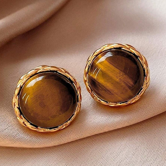 עגילים עגולים בצבע חום וינטג' בזהב