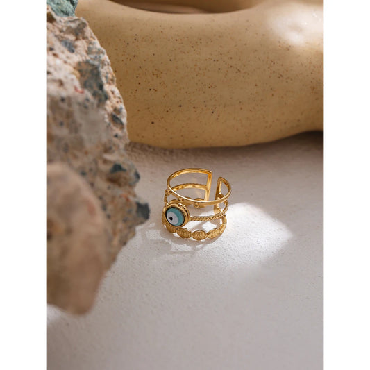 18K Gold Plated Adjustable Turkish Evil Eye Bead Ring | Fashionable Protection Jewelry – Euphoria Jewels Co