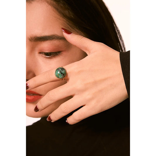 Open Natural Green Stone Ring, 18K Gold Plated | Elegant Statement Ring – Euphoria Jewels Co