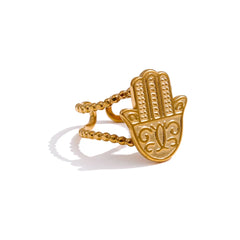 Open hand design ring, 18K gold-plated | Unique stainless steel statement ring – Euphoria Jewels Co