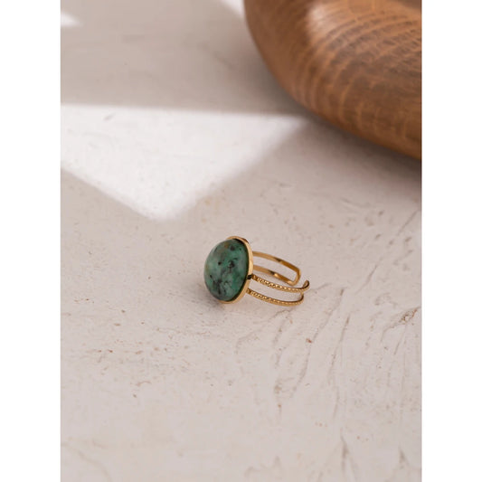 Open Natural Green Stone Ring, 18K Gold Plated | Elegant Statement Ring – Euphoria Jewels Co