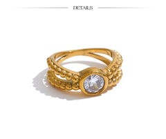 Geometric Zirconia Ring, 18K Gold Plated | Trendy Stainless Steel Design – Euphoria Jewels Co