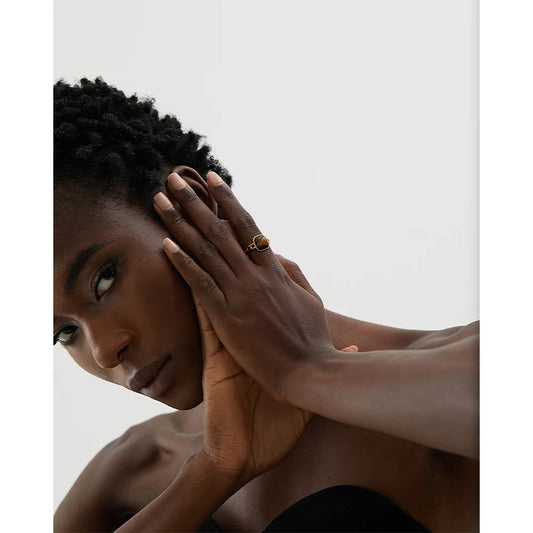 Tiger Ring with Natural Open Stone, 18K Gold Plated | Unique Vintage Design – Euphoria Jewels Co