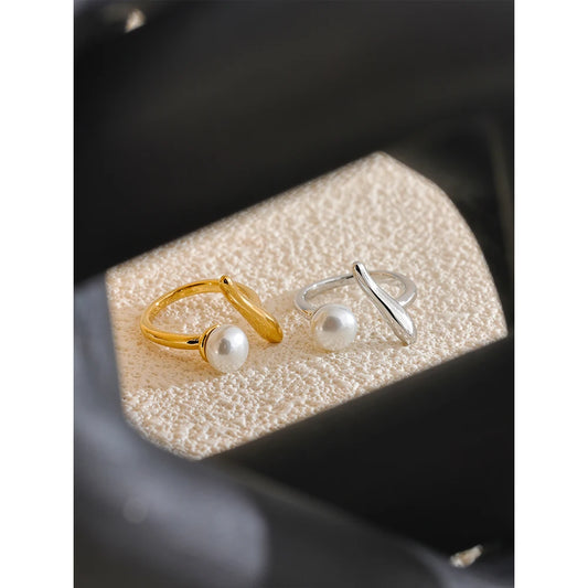 Chic Geometric Pearl Ring in Platinum and Gold Plating | Elegant Everyday Jewelry – Euphoria Jewels Co