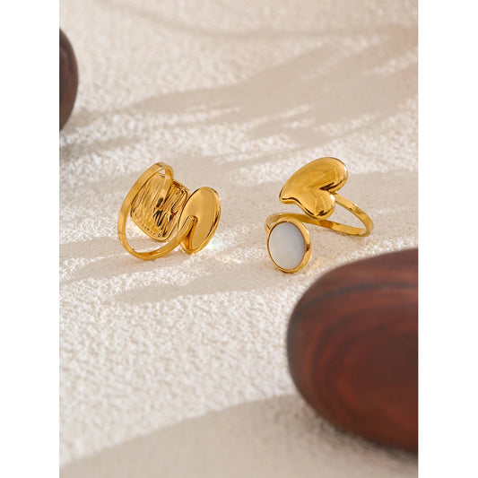 Square Heart Ring with Natural Shell, Adjustable, 18K Gold Plated | Chic and Elegant Jewelry – Euphoria Jewels Co