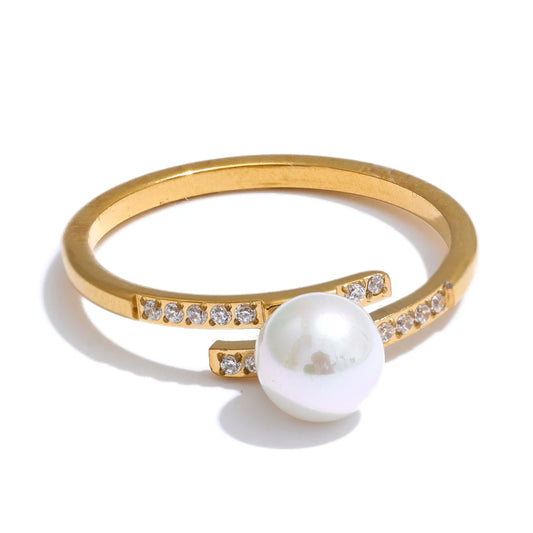 Thin ring with pearl and zirconia in Korean style with platinum and gold plating | Delicate luxury jewelry – Euphoria Jewels Co