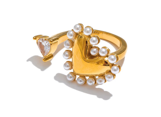 Heart ring with pearl and zirconia, 18k gold plated | Elegant and waterproof open ring – Euphoria Jewels Co