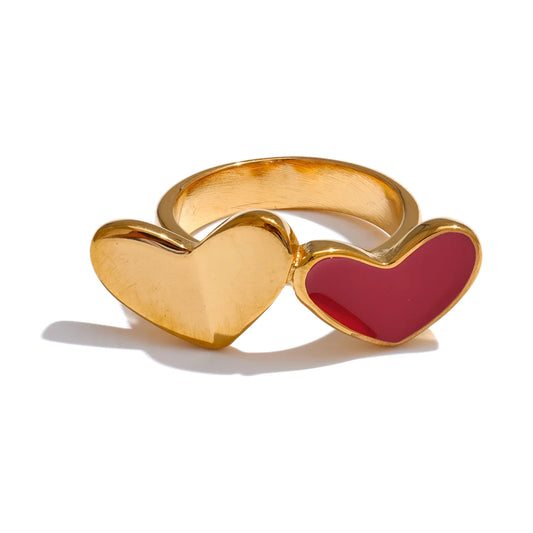 18K Gold Plated Red Enamel Heart Ring | Romantic, Smooth & Elegant Jewelry – Euphoria Jewels Co