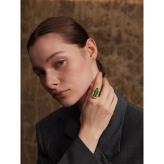 Adjustable Open Ring with Natural Green Agate and 18K Gold Plating | Elegant Jewelry – Euphoria Jewels Co