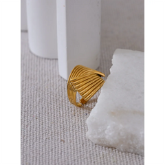 Wide geometric textured ring with 18K gold plating | Modern Stainless Steel Statement Ring – Euphoria Jewels Co