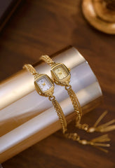 "שעון יד יוקרתי לנשים עם רצועת מתכת בעיצוב רטרו"