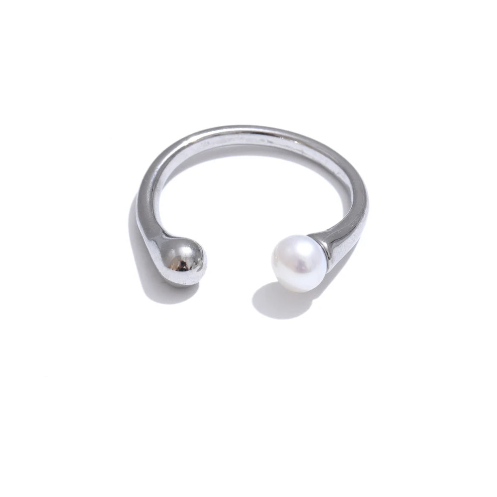Open Thin Freshwater Pearl Ring, 18K Gold Plated | Elegant and Delicate Stainless Steel Jewelry – Euphoria Jewels Co