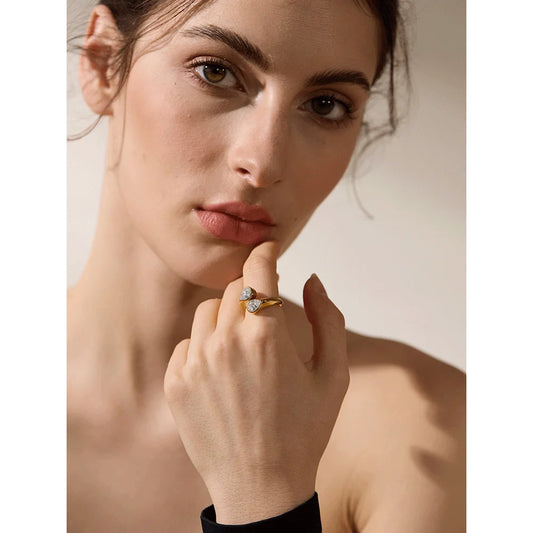 Gold Plated Sparkling Geometric AAA Zircon Ring | Modern Textured Luxury Jewelry – Euphoria Jewels Co