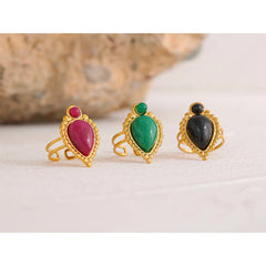 18K Gold Plated Vintage Geometric Agate Stone Ring | Luxury Open Stainless Steel Ring – Euphoria Jewels Co