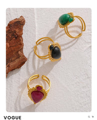 18K Gold Plated Vintage Geometric Agate Stone Ring | Luxury Open Stainless Steel Ring – Euphoria Jewels Co