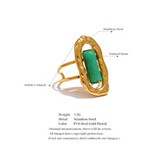 Adjustable Open Ring with Natural Green Agate and 18K Gold Plating | Elegant Jewelry – Euphoria Jewels Co