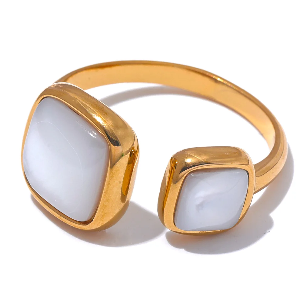 18k Gold Plated Square Shell Ring | Elegant Geometric Stainless Steel Design – Euphoria Jewels Co