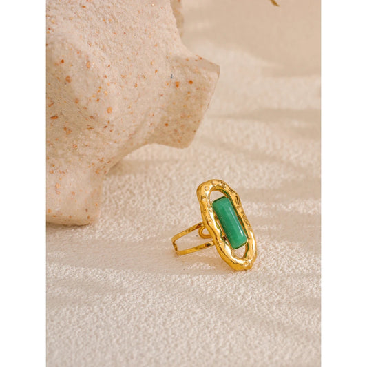 Adjustable Open Ring with Natural Green Agate and 18K Gold Plating | Elegant Jewelry – Euphoria Jewels Co