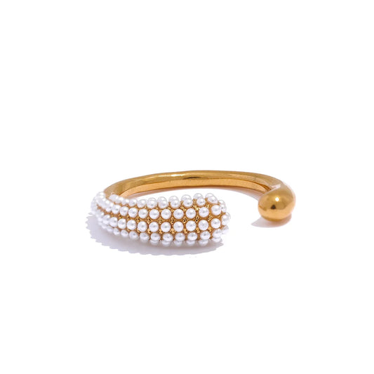 Elegant Open Pearl Ring Gold Plated | Chic and Feminine Stainless Steel Jewelry – Euphoria Jewels Co