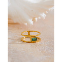 Hollow Layered Green Zirconia Ring, 18K Gold Plated | Elegant Modern Jewelry – Euphoria Jewels Co