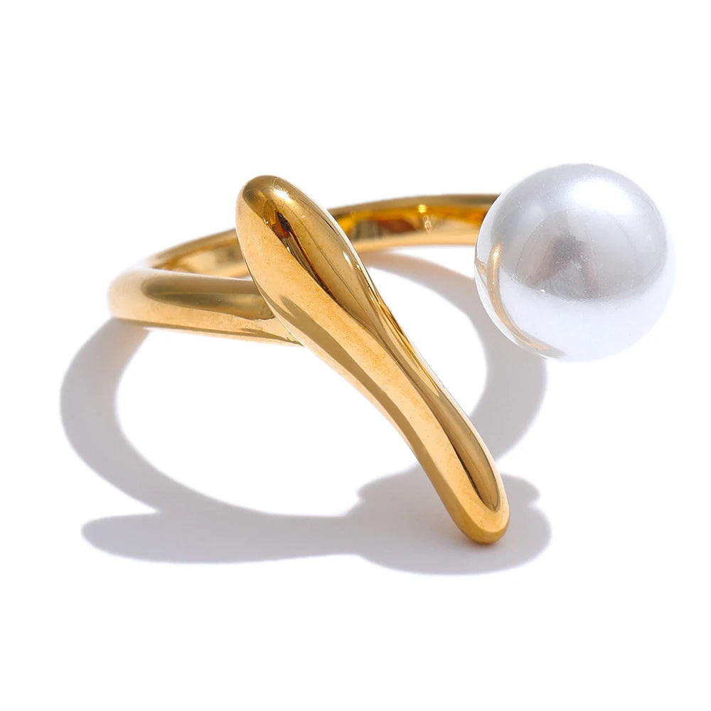 Chic Geometric Pearl Ring in Platinum and Gold Plating | Elegant Everyday Jewelry – Euphoria Jewels Co