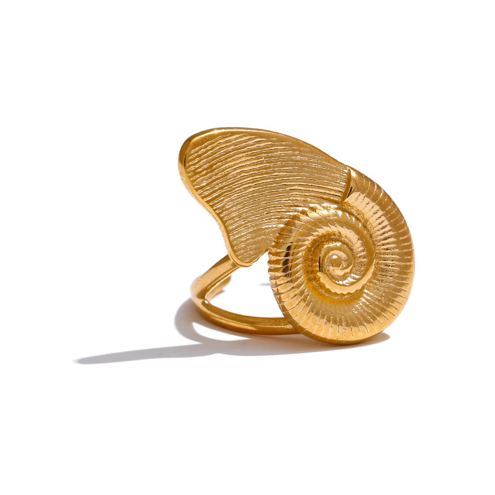 Geometric Shell Open Ring Gold Plated | Modern Stainless Steel Statement Ring – Euphoria Jewels Co