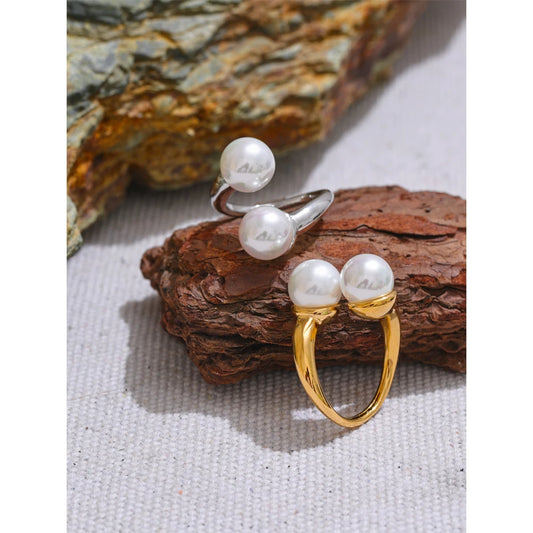Open adjustable geometric pearl ring gold plated | Elegant stainless steel jewelry – Euphoria Jewels Co