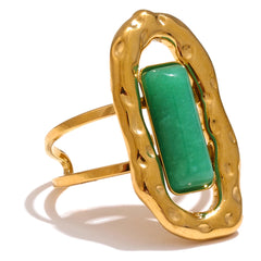 Adjustable Open Ring with Natural Green Agate and 18K Gold Plating | Elegant Jewelry – Euphoria Jewels Co